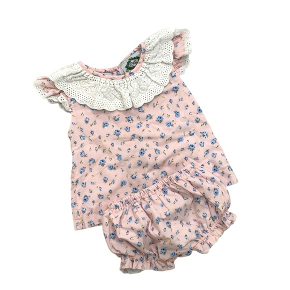 Smocked Threads by Cecil & Lou Two Piece Floral Cotton Ruffle Collar Baby Outfit - Picture 1 of 6